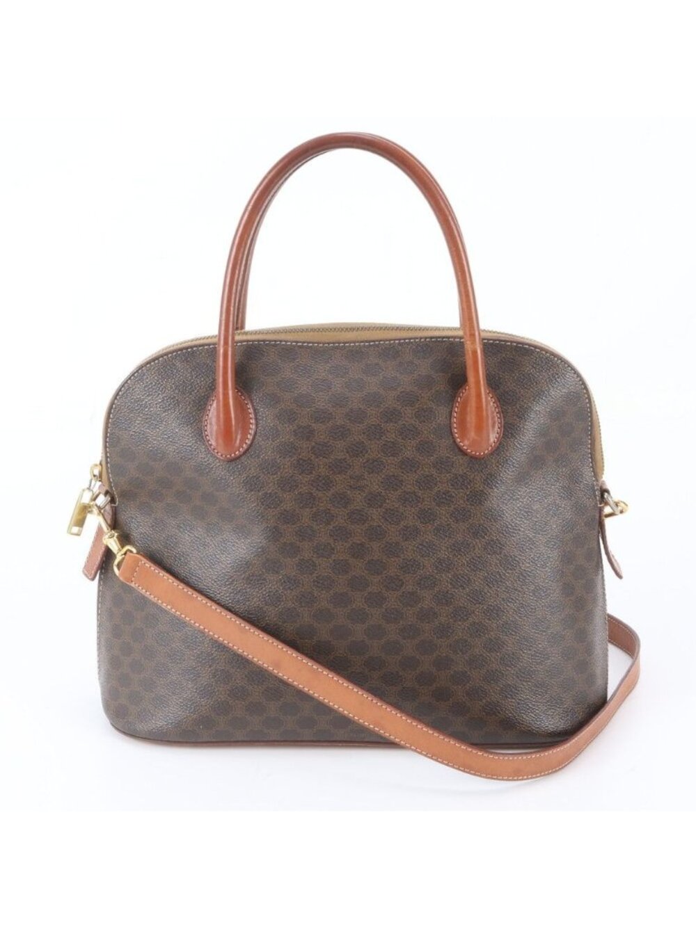 Celine Macadam Leather 2-Way Tote Bag Crossbody Shoulder Hand Brown